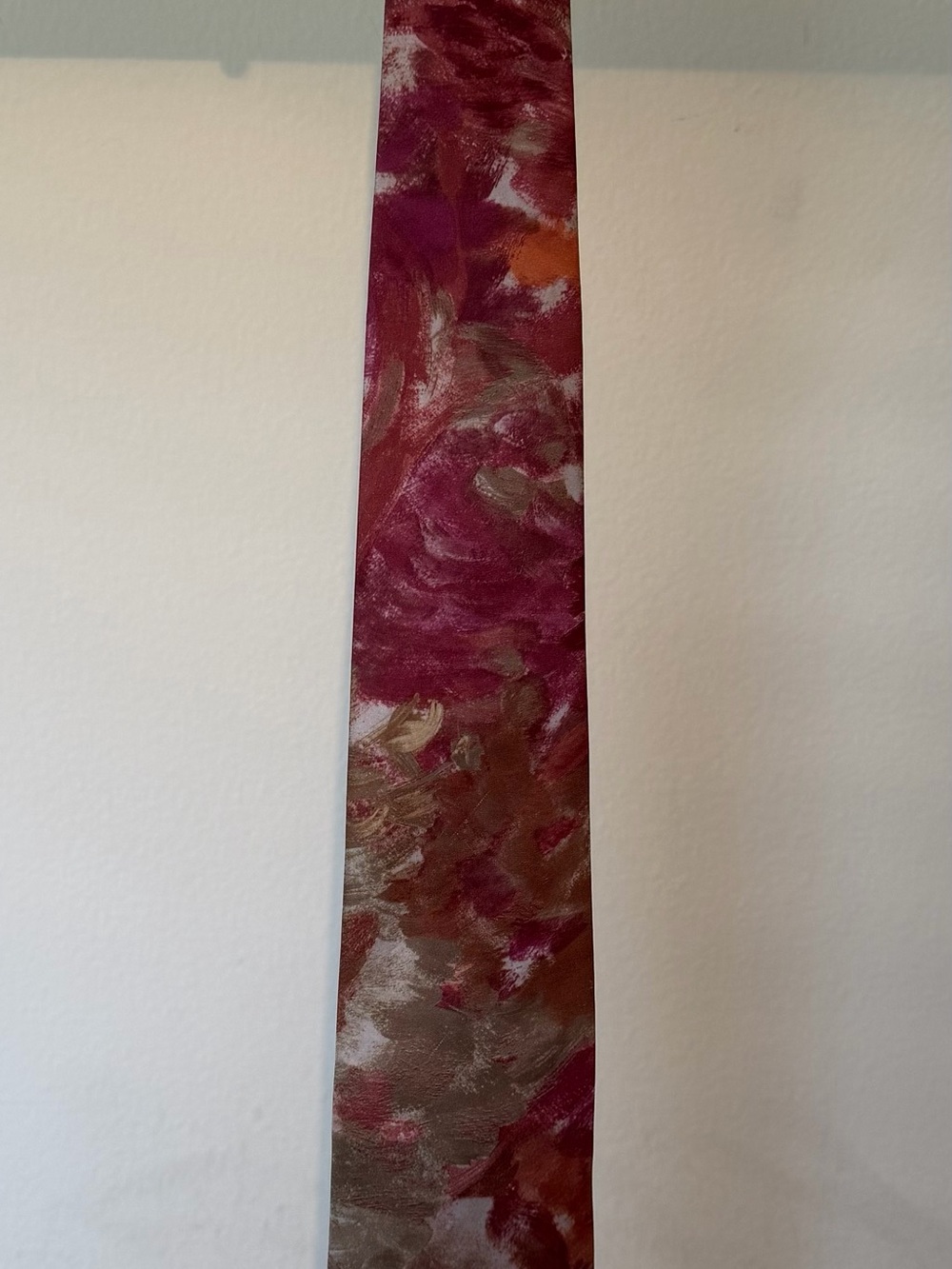 Men’s Abstract Watercolor Necktie Burgundy Pink Orange Tan Art Print Wide Tie